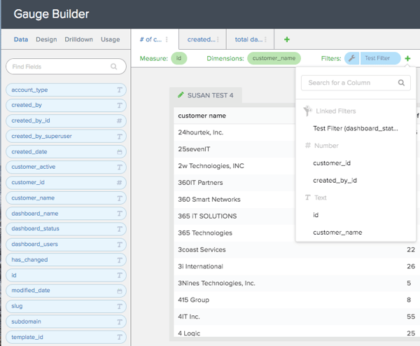 linked filter dropdown